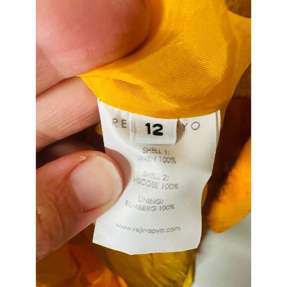 REJINA PYO Marigold Yellow Dylan Asymmetrical Paneled Checkered Linen Dress 12 - Picture 11 of 16